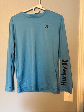 HUF Light Blue Long-Sleeve Crew Neck Tee with Sleeve Logo